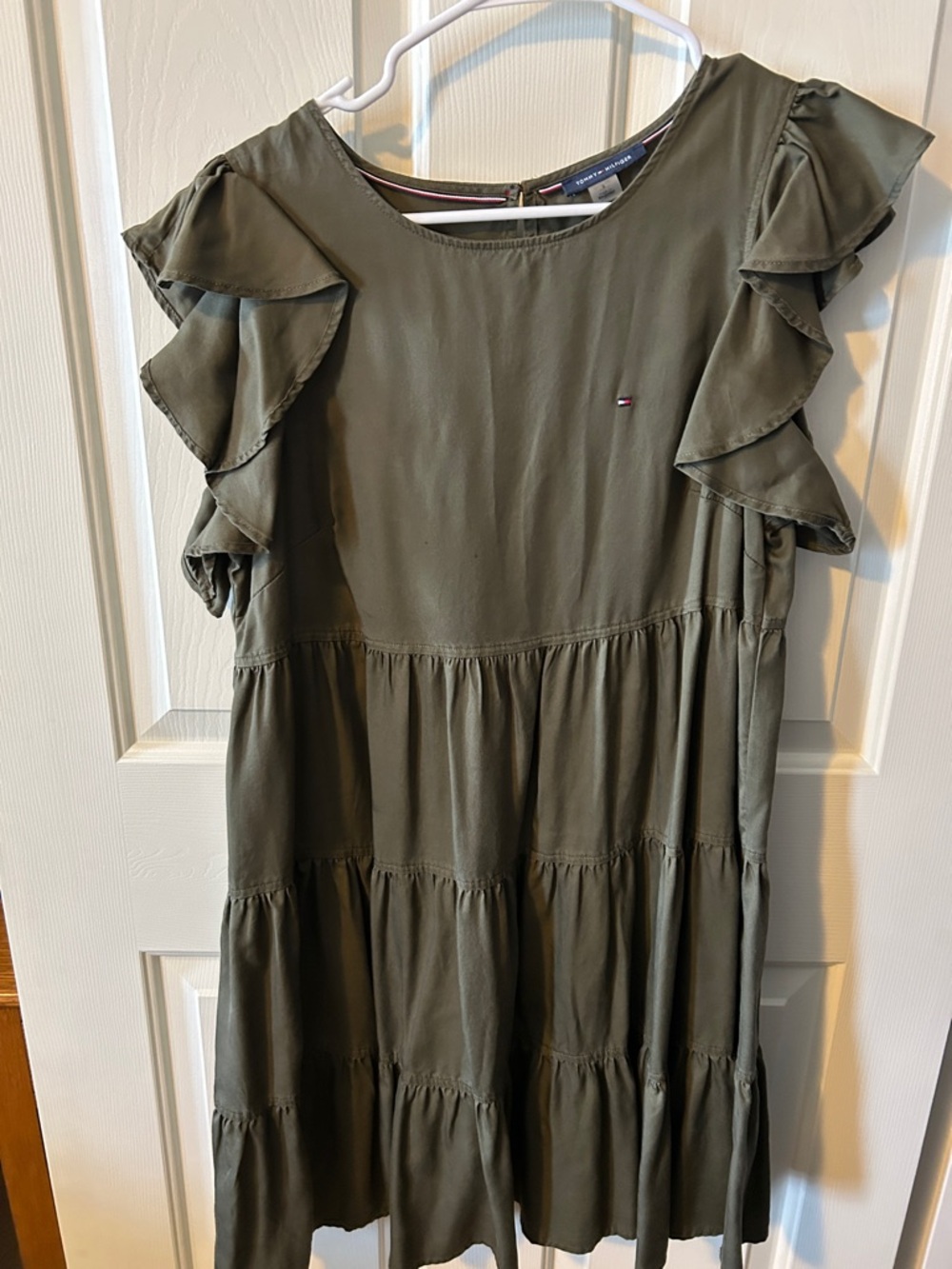 Tommy Hilfiger Olive Tiered Ruffle Sleeve Dress